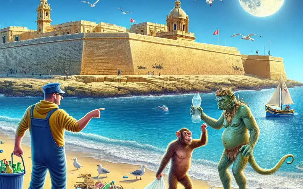 Maltese Monkeys and Mystical Beings Join Forces to Clean Up St. Paul’s Bay Pollution