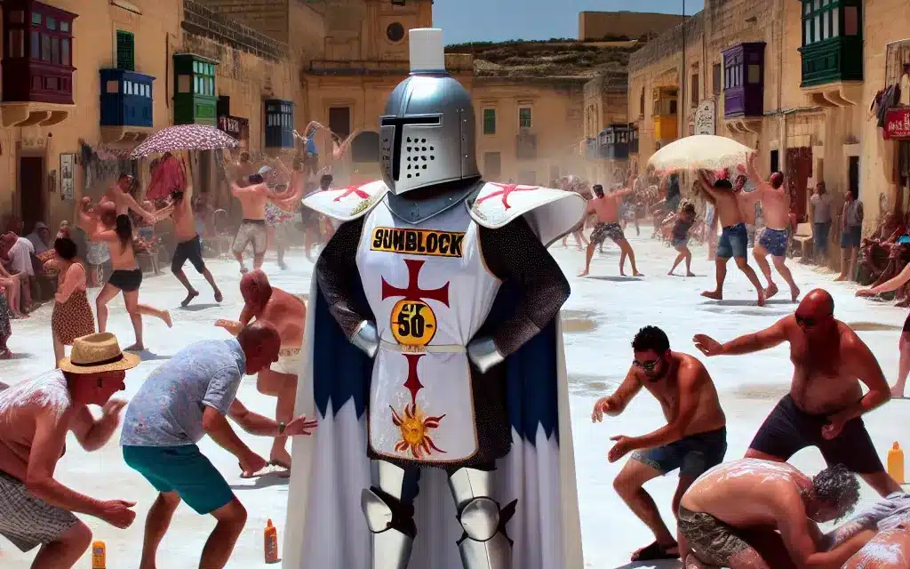 Clayton, the Sunblock Knight of Burmarrad: The Unbellievable Adventures | Chapter One: A Slippery Situation | Malta’s Epic Sunblock Fight | The Plot Thickens Like Figolla Icing | The SPF Redemption | A Whimsical Reminder from Malta